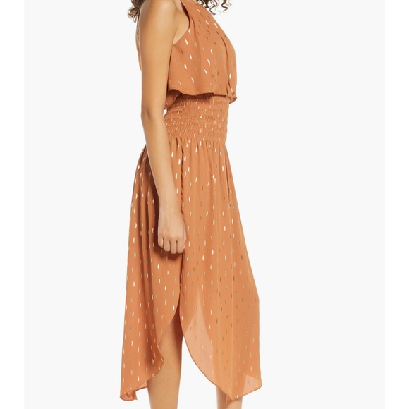 Elizabeth Crosby Kat Smocked Dress in Rust and Gold with half circle pattern - Picture 4 of 9